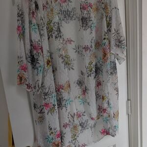 Torrid Sheer Floral Blouse with Pink and Yellow Accents